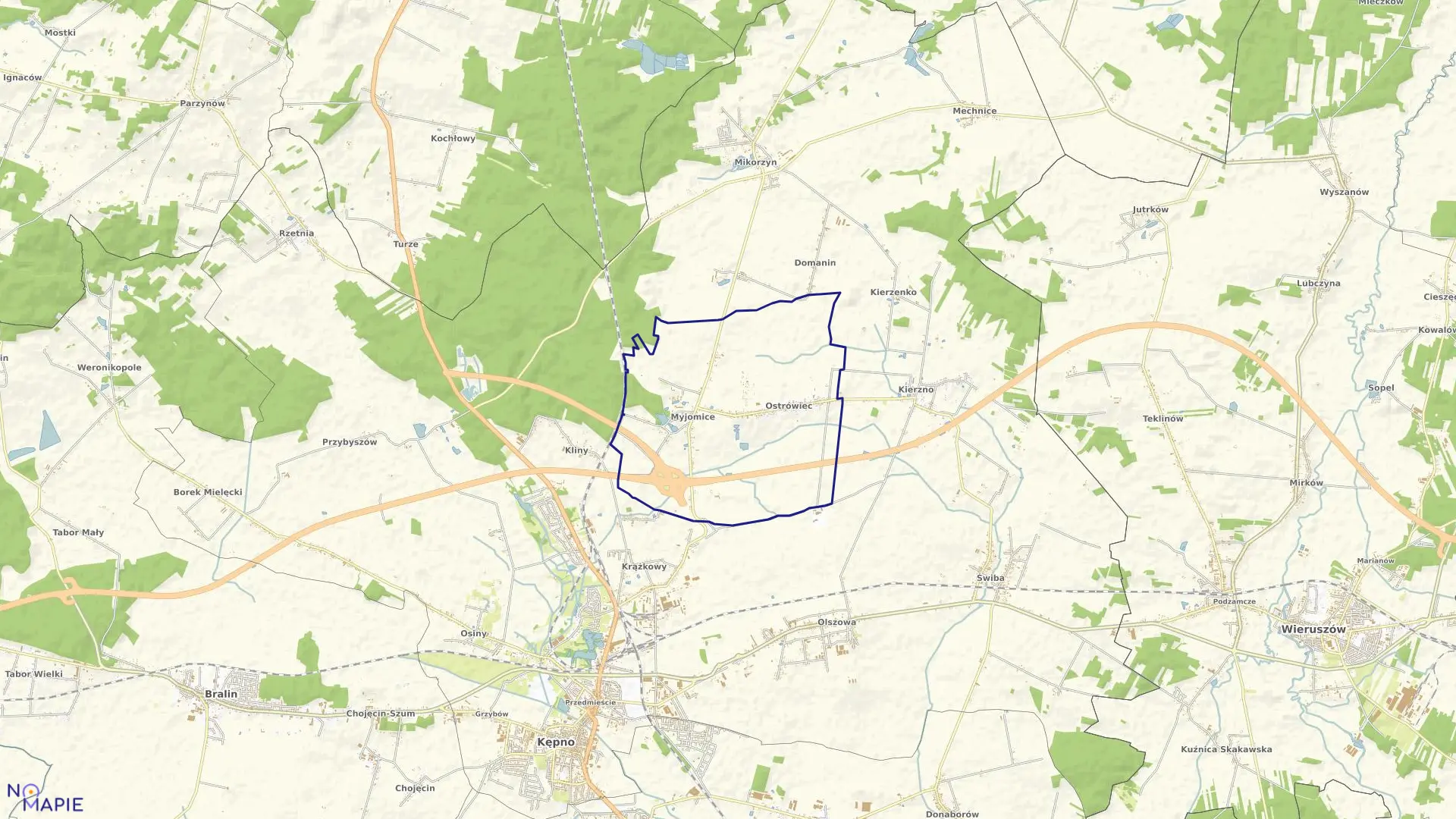 Mapa obrębu OSTRÓWIEC-MYJOMICE w gminie Kępno